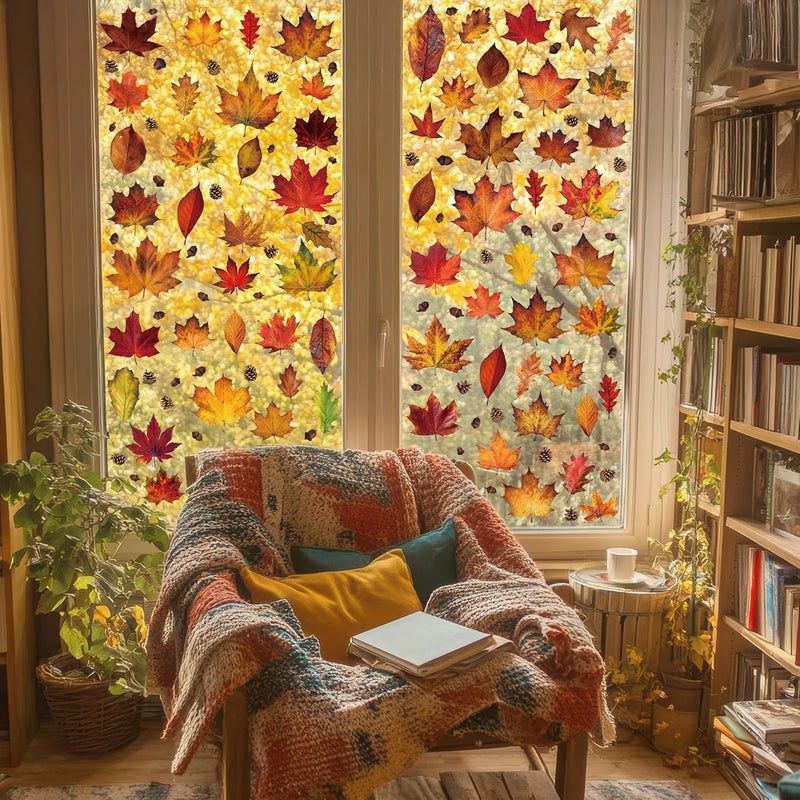 Traplace 336 PCS Fall Window Clings, 9 Sheets Autumn Decorations, Maple Leaves Pattern Double Sided Stickers Decal, Autumn Window Clings for Fall Decorations Accessories Home Indoor Outdoor Accessories Decor - Image 4